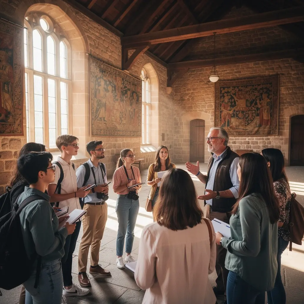 Ein traditionelles deutsches Dorf mit Fachwerkhäusern und blühenden Gärten.